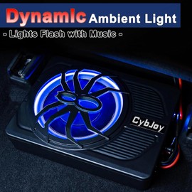 CybJoy 10" Car Subwoofer 800W Slim Under Seat Subwoofers Built-in Amplifier, Car/Truck Audio Subwoofer, Upgrade with Blue LED Ambient Light