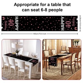 40th Birthday Table Runner, Rose Gold Table Decoration, 40th Birthday Boy Happy Birthday Table Runner, Tablecloth for 40th Birthday Party Decoration, 180 x 35 cm