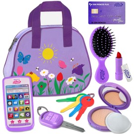 Play Purse for Toddlers with Accessories, Toddler Girl Toys 1 2 3 Years Old with Pretend Makeup, Keys, Smartphone, Toddler Toy Purse for Little Girls - Birthday Gift for Toddlers Girls Ages 2-3 Purple