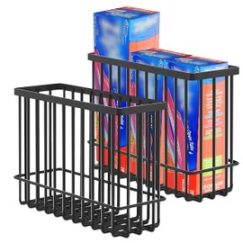 Admeya 2 Pack Cabinet Door Organizer, Foil and Plastic Wrap Organizer, Wall Mounted Kitchen Organizers and Storage Wire Basket, Pantry Door Storage Kitchen Wrap, Black