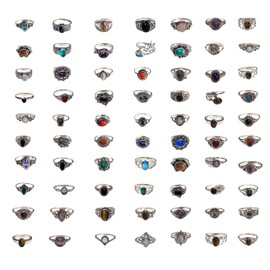 SUNYARAN Vintage Stackable Rings Sets - Designer Silver Plated Handmade Rings for Women - Wholesale Bundle Midi Finger Rings, 20 Set, Gemstone Metal Crystal, mixed gemstones