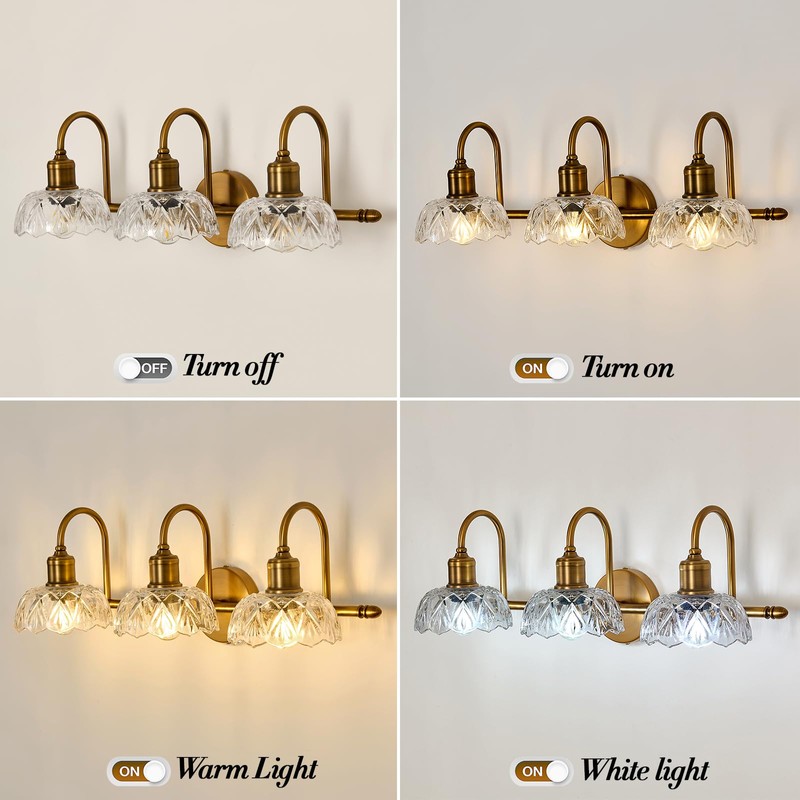 UOFUS Gold Vintage Vanity Light 3 Lights Bathroom Lighting Fixtures