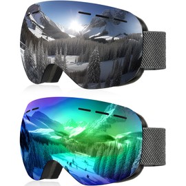 NSSIW Ski Goggles for Men Women Youth, OTG Snowboard Goggles Snow Goggles with Anti Fog and UV Protection Over Glasses 2 Pack