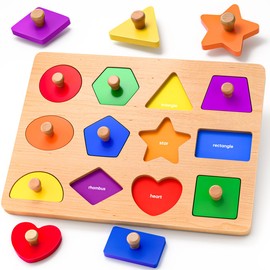 Wooden Shape Peg Puzzles for Toddlers 1 2 3 Year Old Boys Girls Gifts: Shape Sorter & Color Match Baby Puzzles 12-18-24 Months - Montessori Toys for 1 2 3 Year Old Toddler Learning Activities