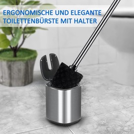 Leadfun Toilet Brush, Toilet Brush with Stainless Steel Handle, Standing Toilet Brush Set, Automatic Closing Holder Set (Silver)