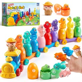 Play-Act Learning Toy for Toddlers 1 2 3 Years Old, Counting, Matching & Sorting Montessori Learning Dinosaur Train Including 9 Dinosaurs, Birthday Gift for Baby Boys Girls