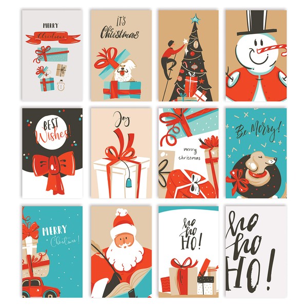 Christmas Holiday Greeting Card Set, 100 Pack, 4 x 6 Inch, 12 Assorted Custom Illustrative Designs, Blank Inside, by Better Office Products, Complete with Envelopes, 100 Christmas Cards Set