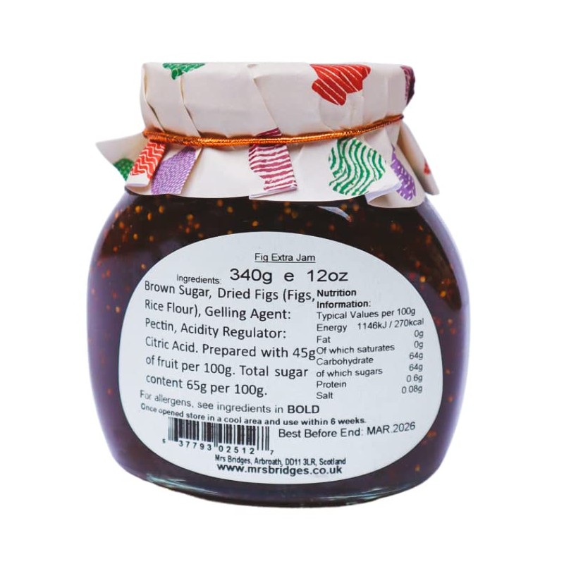 Mrs Bridges Fig Preserve, Made in Scotland, 12oz Jar (Pack