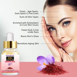 Amueroz Kumkumadi Tailam Radiance Glow Night Serum - PACK OF TWO, Enriched with 24K Gold Flakes for Anti Aging, Dark Circles, Brighten and Smooth Complexion - 15 ml