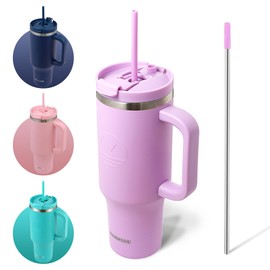 FAHRMOSIS 40 Oz Tumbler with Handle and Straw | Stainless Steel Vacuum Insulated Tumbler for Hot & Cold Drinks | Double Insulated Tumbler Reusable Water Bottle with Straw - Lavender