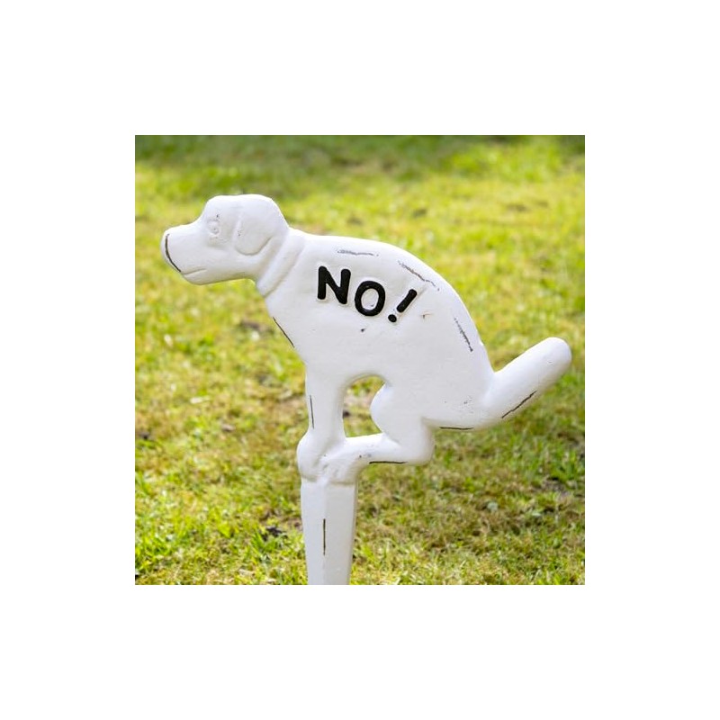 White Cast Iron No Fouling Dog Poo Sign Garden Lawn