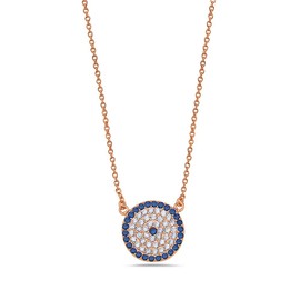 My Daily Styles 925 Sterling Silver Rose Gold-Tone Womens Evil Eye Hamsa White Blue CZ Pendant Necklace
