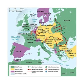 YOLANCH World War I Map of Europe Poster Printing Suitable for School Teacher Education, Student Room Print Bedroom Decor Room Posters 12x12inch(30x30cm) Unframe-style