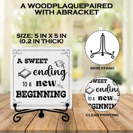 Graduation Desk Decorative Sign, A Sweet Ending To A New Beginning Wooden Sign With Stand, For Home Office Desktop Decorations, Graduation Gifts For Him Her, Congratulations Gifts For Her -A43
