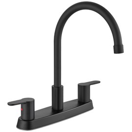 Cinwiny 8 Inch Centerset Kitchen Faucet for Sink 3 Hole Dual Handle Kitchen Sink Faucets High Arc 360 Degree Rotating Spout with Supply Lines, Matte Black, Without Side Sprayer