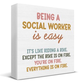 Social Worker Decor Social Worker Gift Wood Sign Social Worker Office Decorations, Being a Social Worker Is Easy Wood Block Plaque Box Sign for Home Office Desk Shelf Table Decorations 5 X 5 Inch