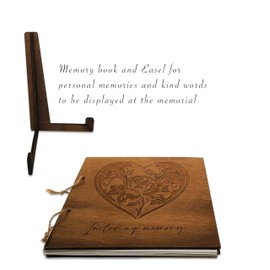 Memory Book for Funeral - Cover Made from Wood with a Rose Engraved on it, Thick Paper Pages (Memory Book)