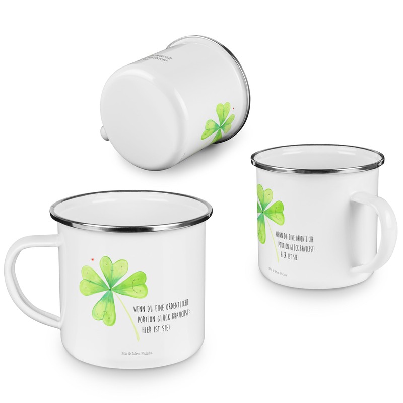 Mr. & Mrs. Panda Camping Enamel Cup, Clover Leaf Gift,