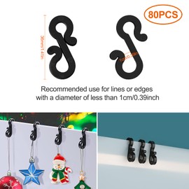 Yoicn Lth 80 Pcs Small Gutter Hooks for Outdoor String Light Hangers, S Shaped Mini Christmas Lights Gutter Clips for Fence Wire Securing Decoration Clips Black