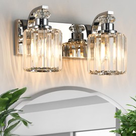 ALAISLYC Chrome Bathroom Light Fixtures with K9 Crystal Lampshade Bathroom Lighting Over Mirror Vanity Lights for Living Room,Bedroom,Restroom,Hallway 2 Lights