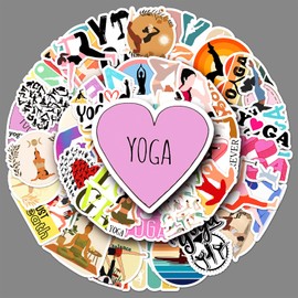 Yoga Stickers 50Pcs Waterproof Aesthetic Yoga Fitness Stickers for Laptop Water Bottle Guitar Car Phone Luggage Guitar Computer Scrapbook Skateboard Bike,Vinyl Funny Sports Sticker for Teens Adults