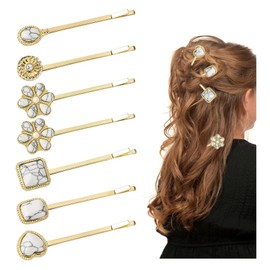 Framendino, 8 Pack Turquoise Bobby Pins Metal Hair Clips Decorative Western Headpieces for Women White