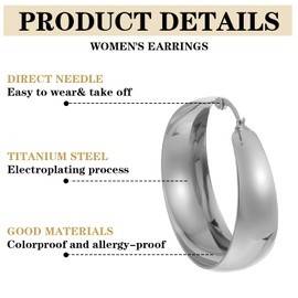 MBAIYO 1 Pair 40mm Wide Hoop Earrings for Women, Thick Silver Hoop Earrings Lightweight Big Silver Plated Earring Jewelry Gift for Women