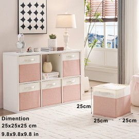 Mangata Cube Storage Boxes 25x25x25 cm, Fabric Storage Cube Baskets for Clothes Bins, Baskets, Chests,Toys (Pink/Cream White, 1Pcs)