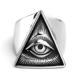 Zysta All Seeing Eye Ring for Men Illuminati Eye of Providence Finger Rings Pyramid Triangle Solid Old Style Amulet Retro Ancient Symbol Size 9-13