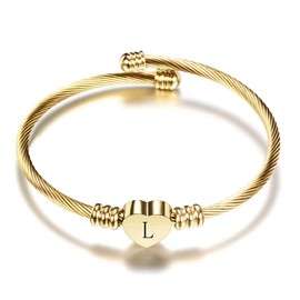 FGT Initial L Letter Cuff Bracelet Gold Heart Bangle Gift Sister Women Girls Mum Auntie Granddaughter Anniversary Mothers Day Valentine Birthday