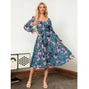 Amegoya Women's Floral Long Sleeve Midi Dress Boho Wedding Guest