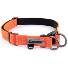 Garwor Reflective Dog Collar with Double D-Ring, Soft Neoprene Padded, Extra ID Tag D-Ring Attached, Buckle Adjustable Safety Nylon Pet Collars for Large Dogs(L, Orange)