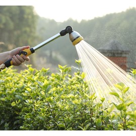 FANHAO 16 Inches Garden Watering Wand, 180° Rotating Head Hose Wand with Thumb Control Shut Off Valve 8 Patterns Heavy Duty Garden Hose Nozzle Yellow