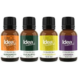 Set de los 4 Aceites Esenciales básicos 10ml Cada uno - Lemongrass, Lavanda, Eucalipto y Bergamota 100% Aceites Esenciales Puros - para difusor - para Manos