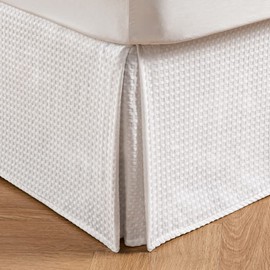MIYE Pleated Waffle Weave Bed Skirt, Tailored Dust Ruffle 16 Inch Drop Easy Fit, Machine Washable (White, Twin - 16" Drop)