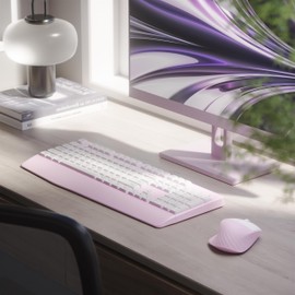 MPTOG Ergonomic Keyboard and Mouse Combo with Wrist Rest, BK Chipset, Full-Size Colorful Office Keyboard and Mouse, Power Button, USB Receiver for PC Laptop(Pink White)