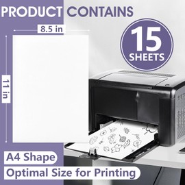NUITPY 15PCS 8.5" x 11" Sticky Water Soluble Embroidery Stabilizer, Printable Water Soluble Embroidery Paper, Dissolvable Embroidery Paper for Print or Draw Patterns for Hand & Machine Embroidery
