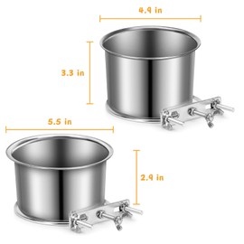 Water Bowl for Dog Crate, ShineMe Stainless Steel Pet Food Bowls for Kennel Cage No Spill, Attachable Dog Crate Bowls Hanging 2 Pack for Medium and Small Sized Dogs (5.5 x 2.9” & 4.9 x 3.3”)