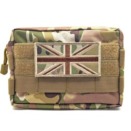 Multicam MOLLE Pouch Tactical Bag Utility EDC Organiser Medic Waist Bag MTP + Union Jack Flag Patch