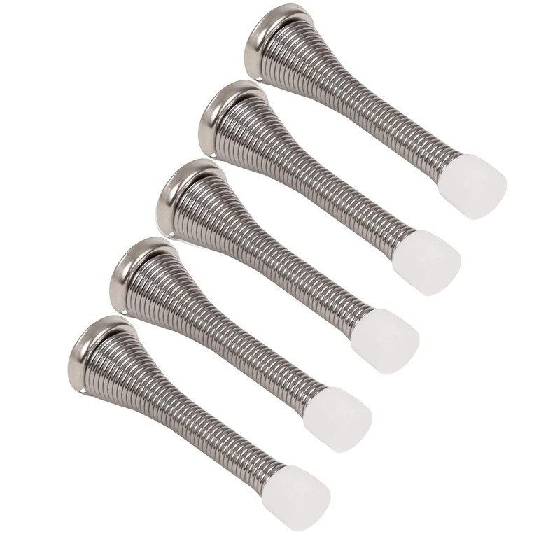 Spring Door Stop,5 Pack Metal Door Stoppers Wall Mounted Doorstop