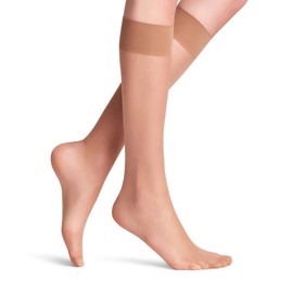 FALKE Women's Seidenglatt 15 DEN W KH Sheer Plain 1 Pair Knee-High Socks, Skin colour (Sun 4299), 5.5-8
