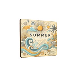 Wooden Fridge Magnet Summer Themed Design with Waves, Shells, and Palm Trees (mag-kf25-1432)