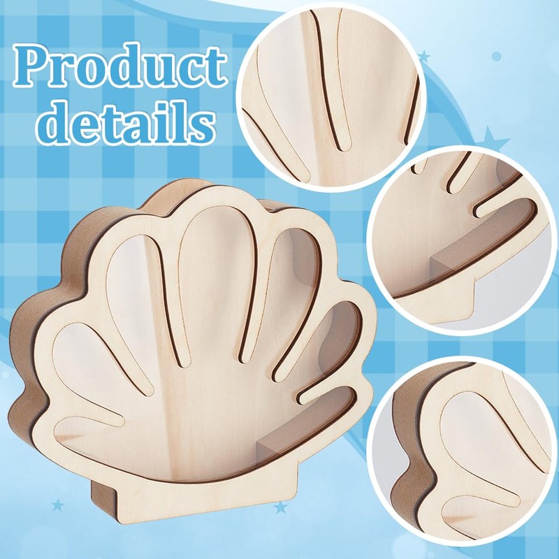 NBEADS Seashell Display Box, Shell Shaped Wooden Shell Display Case