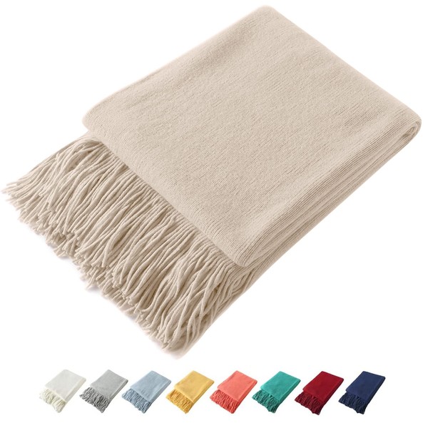 Homiest - Cobija decorativa tejida con flecos, cobija ligera de