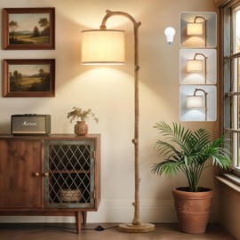 EJIAXIN Floor Lamp for Bedroom - 69" Rustic Farmhouse Tall Lamp with 3 Color Temperatures- Country Vintage Reading Light Standing Lamps for Living Room Office Home Decor, Bulbs, Brown