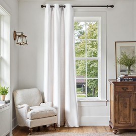 jinchan Linen Textured Curtain 96 Inches Long for Living Room Light Filtering Thermal Insulated Grommet Top Window Drape for Bedroom 38x96 White 1 Panel