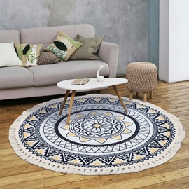 Terafeels Rugs Living Room Washable Area Rug Cotton with Tufted for Bedroom,Hallway,Front Entrance,Kithchen,Dining Decor Small Circle Rug,11090