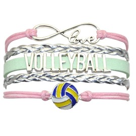 HCChanshi Volleyball Bracelets - Infinity Love Charm Volleyball Team Gifts For Volleyball Sport Fans Lovers, Team Players, Women, Men, Party, Bulk (Pink,Silver and Mint Green)