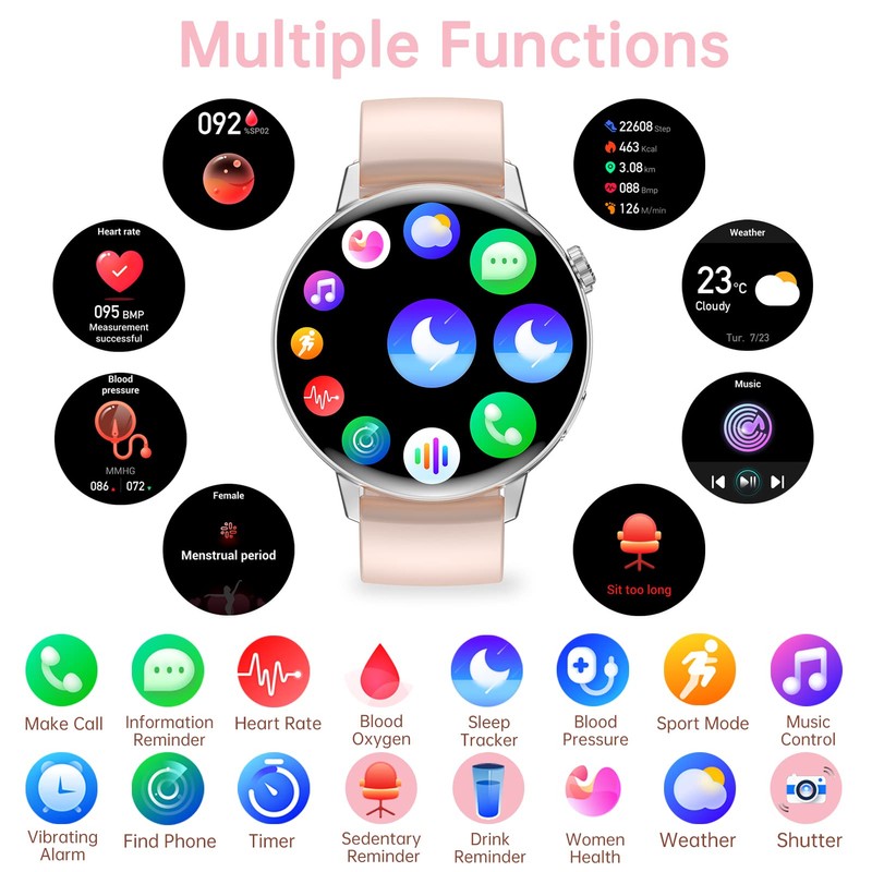 Erkwei Smartwatch Bluetooth Calls Women's Watch Fitness Watch Pedometer for