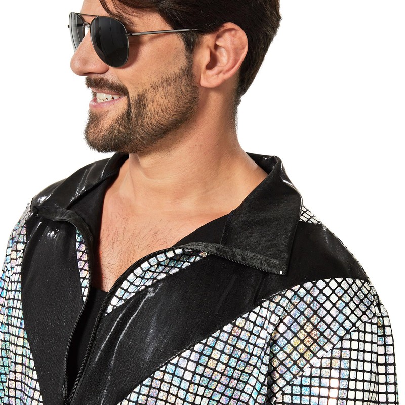 dressforfun Men's Costume Retro 80s 90s Disco Jogging Suit, silver